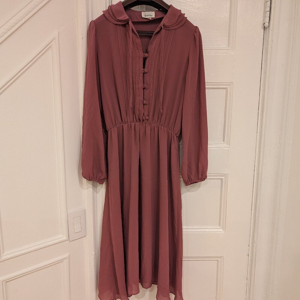Themes Women's Vintage Mauve Midi Dress Long Sleeves Size 14